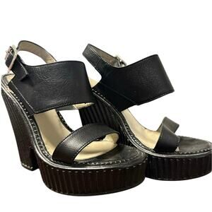 MAX MARA Black Chunky Stacked Heel Wedge Open Toe Sandal Size 5